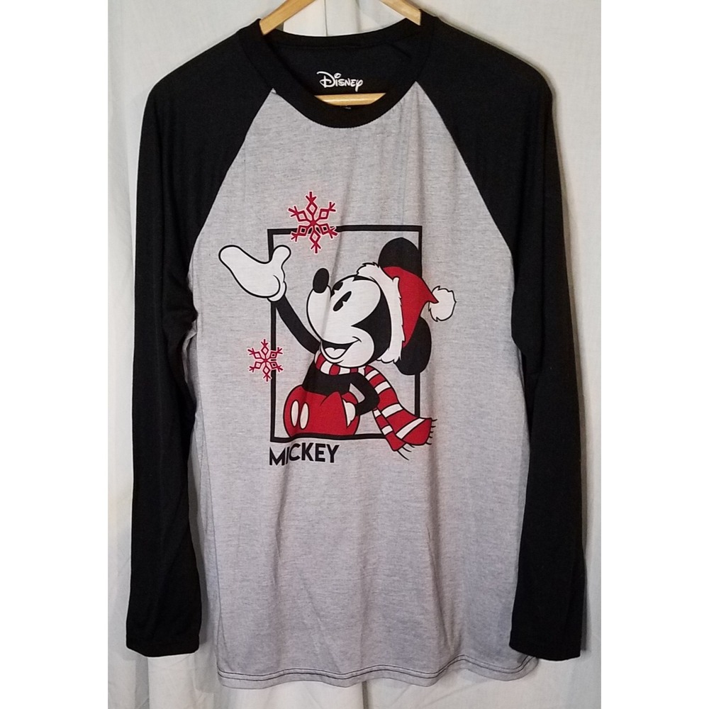 Disney Mickey Mouse Christmas Pajama Top Gray Black Women Size Med - Picture 1 of 3